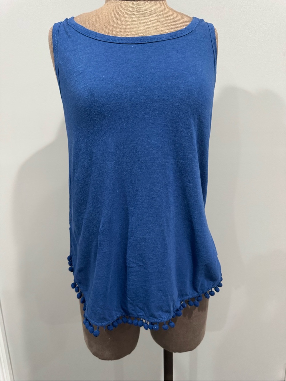 Allison Joy Blue Pom-Pom Hem Sleeveless Tank Top size XS
